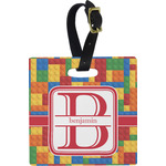 Building Blocks Plastic Luggage Tag - Square w/ Name and Initial