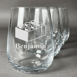 Building Blocks Stemless Wine Glasses (Set of 4) (Personalized)