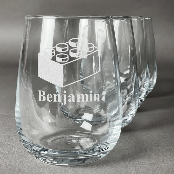 Custom Building Blocks Stemless Wine Glasses (Set of 4) (Personalized)