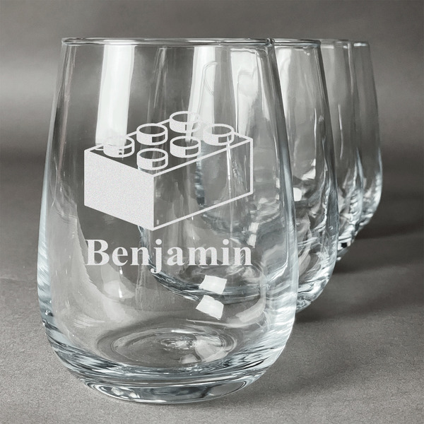 Custom Building Blocks Stemless Wine Glasses (Set of 4) (Personalized)