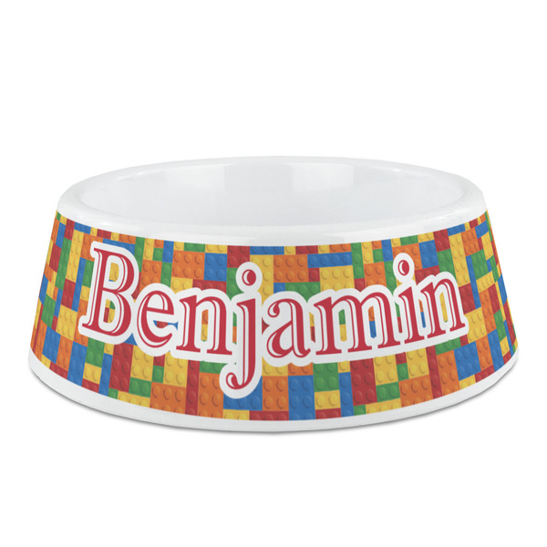 Custom Building Blocks Plastic Dog Bowl - Medium (Personalized)