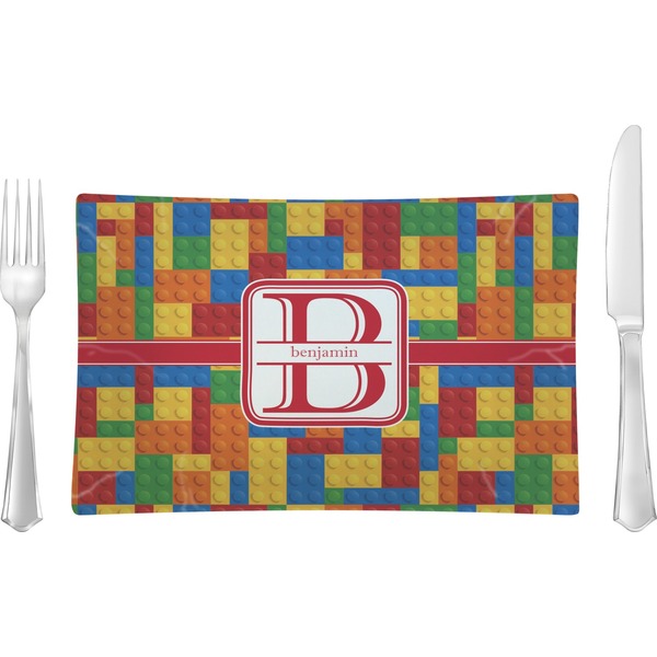 Custom Building Blocks Rectangular Glass Lunch / Dinner Plate - Single or Set (Personalized)