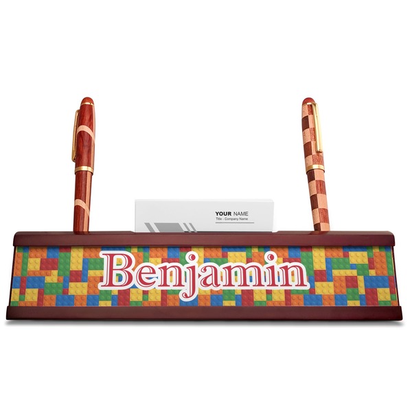 Building Blocks Red Mahogany Nameplates with Business Card Holder - Straight