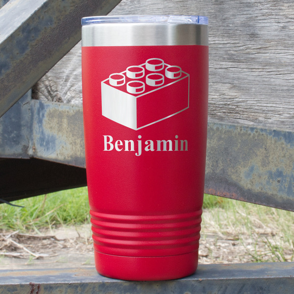 Custom Building Blocks 20 oz Stainless Steel Tumbler - Red - Single Sided (Personalized)