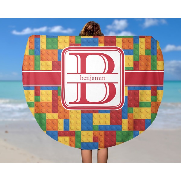 Building Blocks Round Beach Towel - In Use