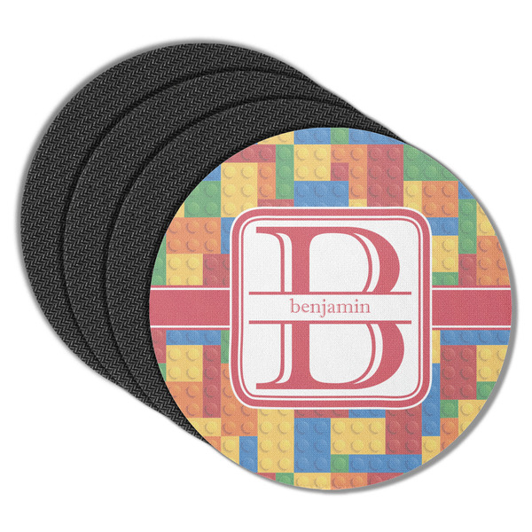 Custom Building Blocks Round Rubber Backed Coasters - Set of 4 (Personalized)