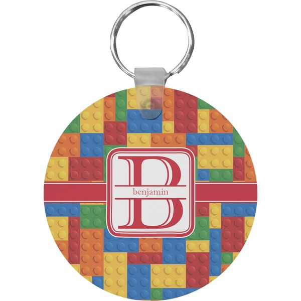 Custom Building Blocks Round Plastic Keychain (Personalized)