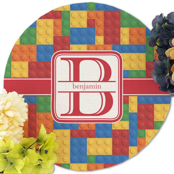 Building Blocks Round Linen Placemats - Front (w flowers)