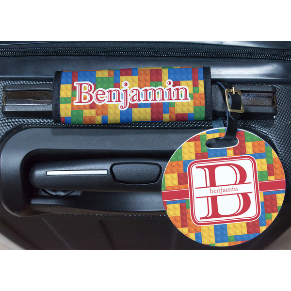 Building Blocks Round Luggage Tag & Handle Wrap - In Context