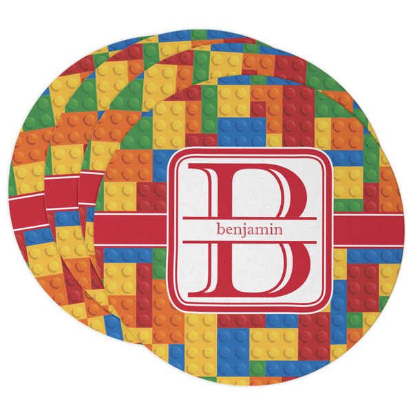 Custom Building Blocks Round Paper Coasters w/ Name and Initial