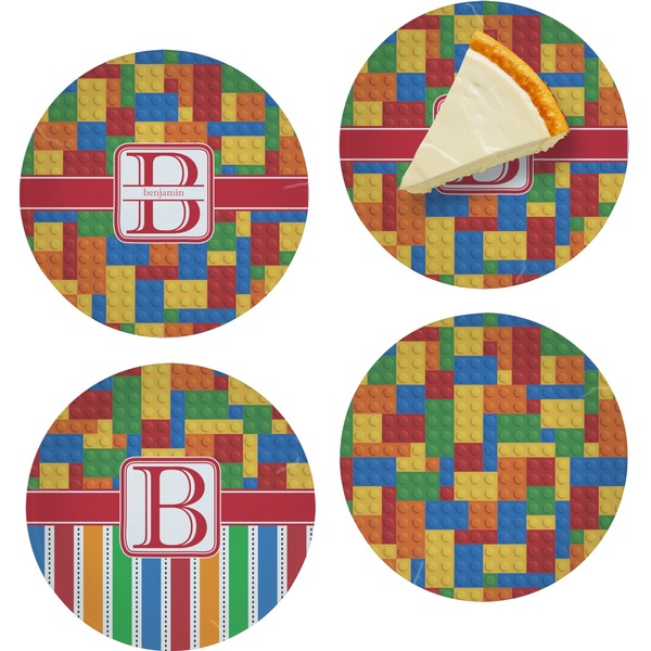 Custom Building Blocks Set of 4 Glass Appetizer / Dessert Plate 8" (Personalized)