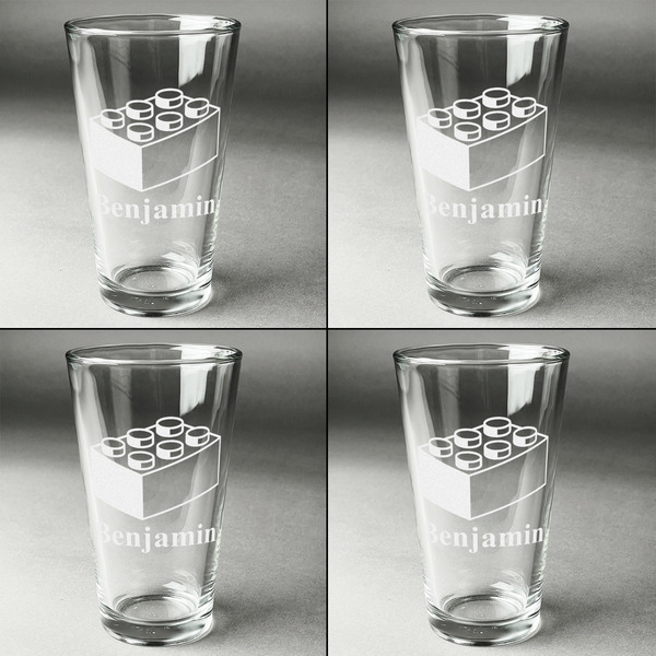 Building Blocks Set of Four Engraved Beer Glasses - Individual View