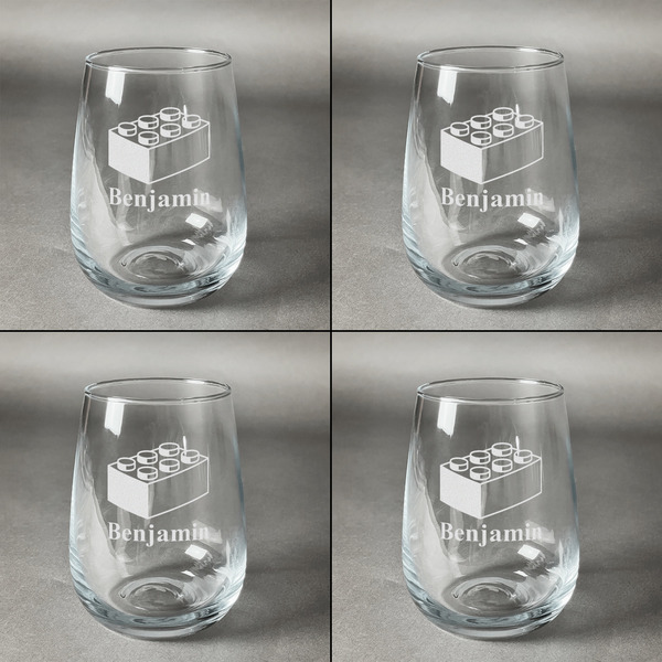 Building Blocks Set of Four Personalized Stemless Wineglasses (Approval)