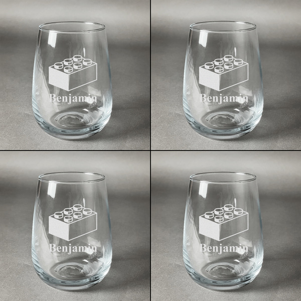 Building Blocks Set of Four Personalized Stemless Wineglasses (Approval)
