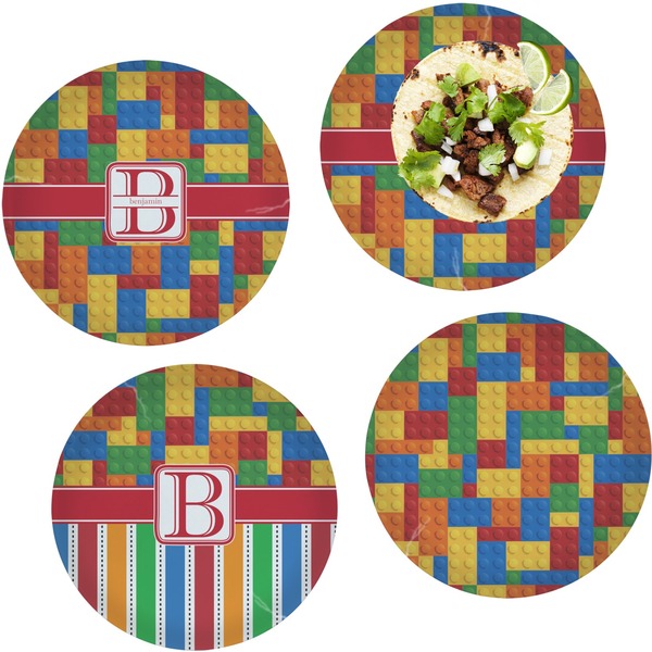 Custom Building Blocks Set of 4 Glass Lunch / Dinner Plate 10" (Personalized)