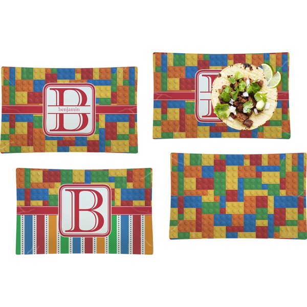 Custom Building Blocks Set of 4 Glass Rectangular Lunch / Dinner Plate (Personalized)
