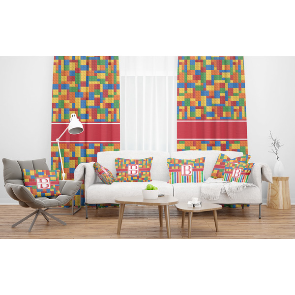 Building Blocks Sheer and Custom Curtains in Room with Matching Pillows