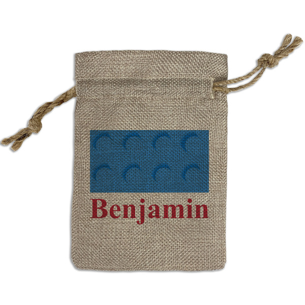 Custom Building Blocks Small Burlap Gift Bag - Front (Personalized)
