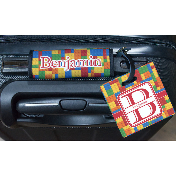 Building Blocks Square Luggage Tag & Handle Wrap - In Context