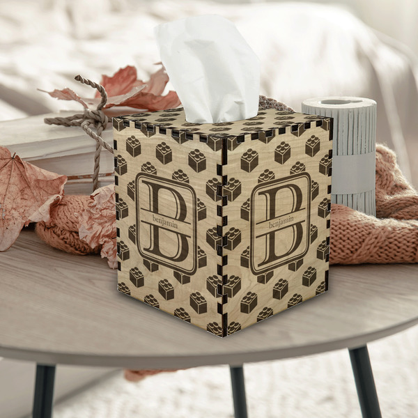 Building Blocks Square Tissue Box Covers - Wood - In Context