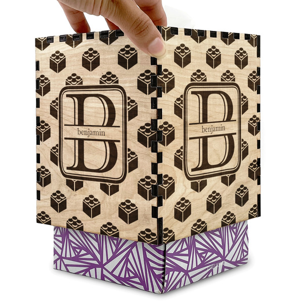Building Blocks Square Tissue Box Covers - Wood - with box