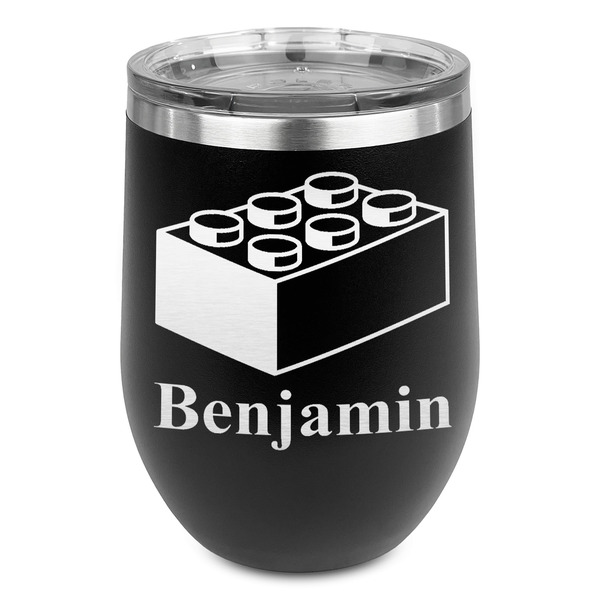 Custom Building Blocks Stemless Stainless Steel Wine Tumbler - Black - Single Sided (Personalized)