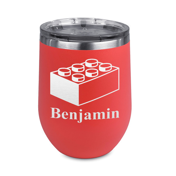Custom Building Blocks Stemless Stainless Steel Wine Tumbler - Coral - Double Sided (Personalized)