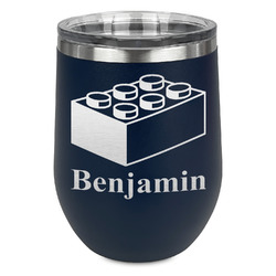 Building Blocks Stemless Stainless Steel Wine Tumbler - Navy - Double Sided (Personalized)