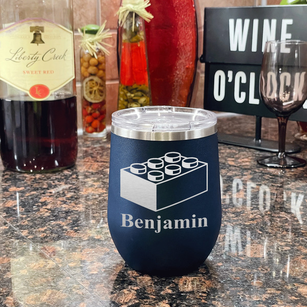Building Blocks Stainless Wine Tumblers - Navy - Double Sided - In Context