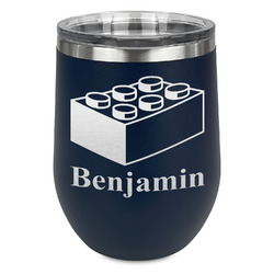 Building Blocks Stemless Stainless Steel Wine Tumbler - Navy - Single Sided (Personalized)