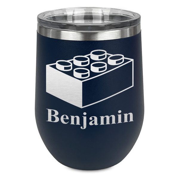 Custom Building Blocks Stemless Stainless Steel Wine Tumbler - Navy - Single Sided (Personalized)