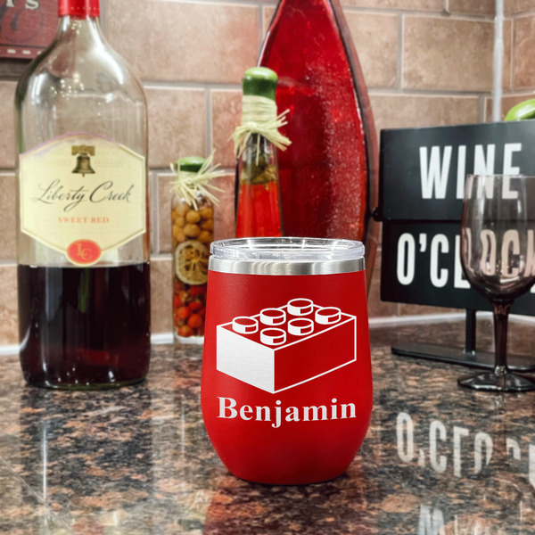 Building Blocks Stainless Wine Tumblers - Red - Double Sided - In Context