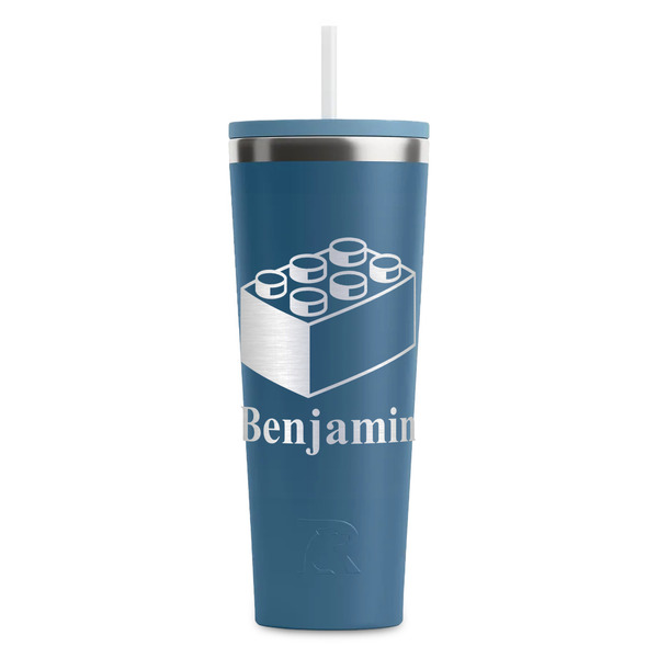 Custom Building Blocks RTIC Everyday Tumbler with Straw - 28oz - Steel Blue - Double-Sided (Personalized)