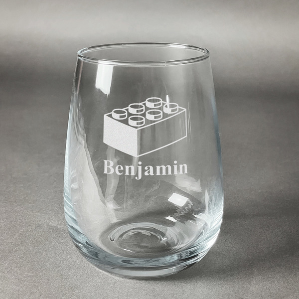 Custom Building Blocks Stemless Wine Glass (Single) (Personalized)