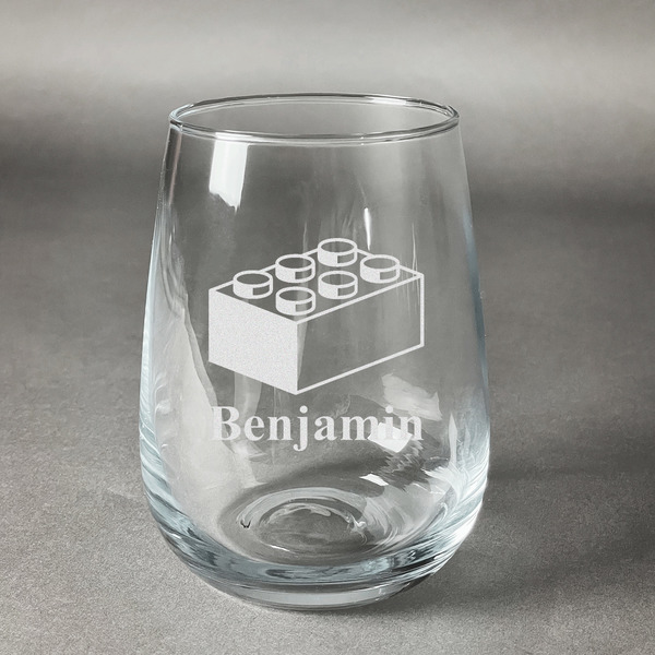 Custom Building Blocks Stemless Wine Glass - Engraved (Personalized)