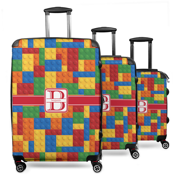 Custom Building Blocks 3 Piece Luggage Set - 20" Carry On, 24" Medium Checked, 28" Large Checked (Personalized)