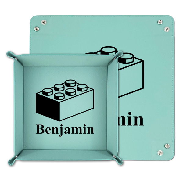 Building Blocks Teal Faux Leather Valet Trays - PARENT MAIN
