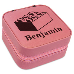 Building Blocks Travel Jewelry Boxes - Pink Leather (Personalized)