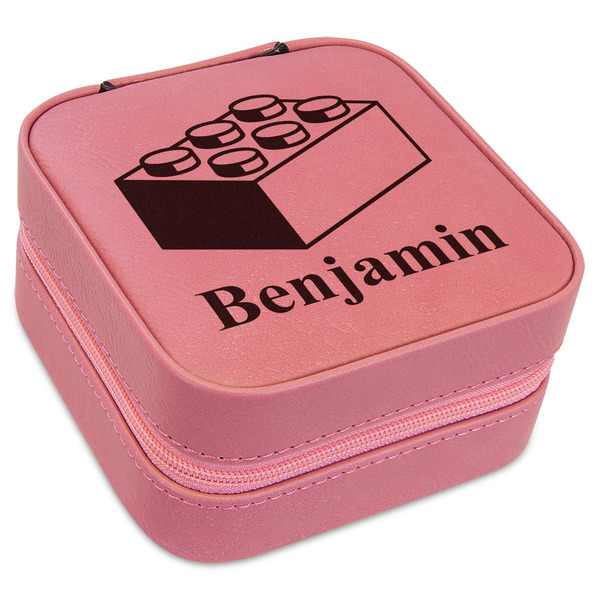 Custom Building Blocks Travel Jewelry Boxes - Pink Leather (Personalized)