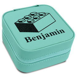 Building Blocks Travel Jewelry Box - Teal Leather (Personalized)