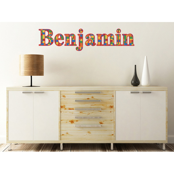 Building Blocks Wall Name Decal On Wooden Desk