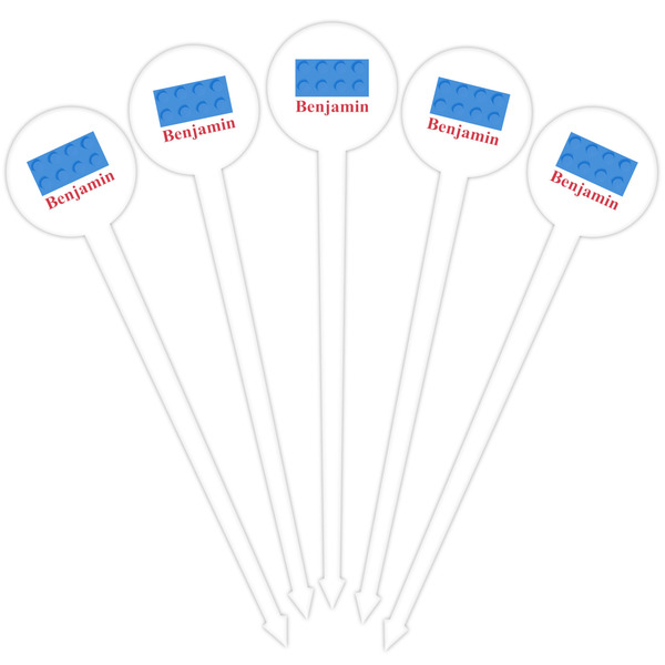 Building Blocks White Plastic 4" Food Pick - Round - Fan View