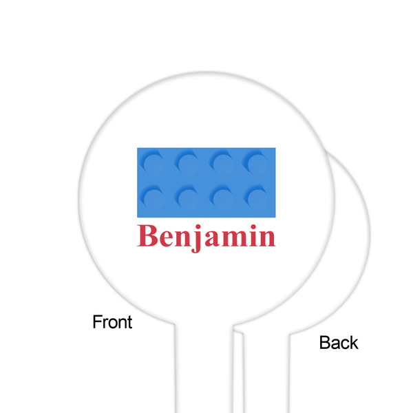 Building Blocks White Plastic 6" Food Pick - Round - Single Sided - Front & Back