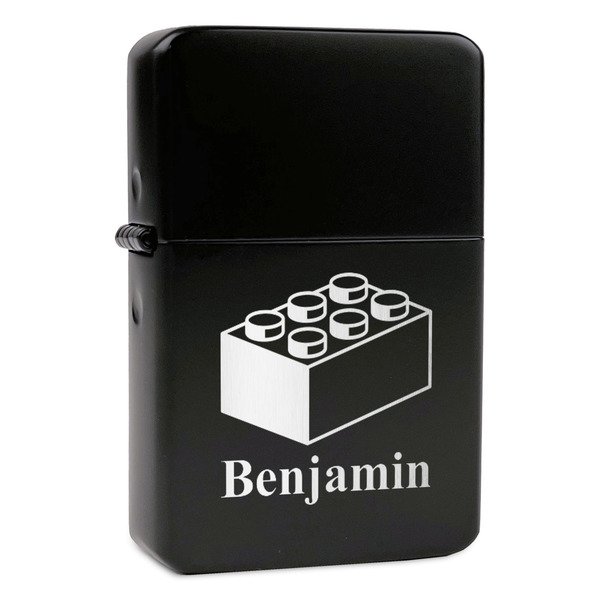 Custom Building Blocks Windproof Lighter - Black - Single Sided & Lid Engraved (Personalized)