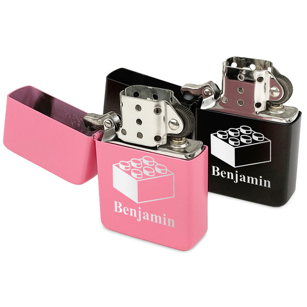 Building Blocks Windproof Lighters - Black & Pink - Open