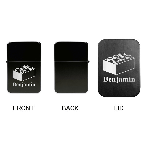 Building Blocks Windproof Lighters - Black, Single Sided, w Lid - APPROVAL