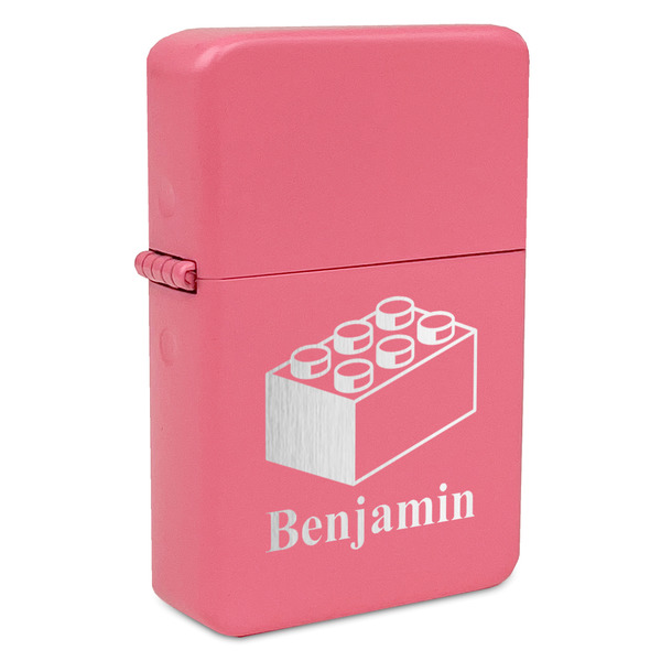 Custom Building Blocks Windproof Lighter - Pink - Double Sided & Lid Engraved (Personalized)