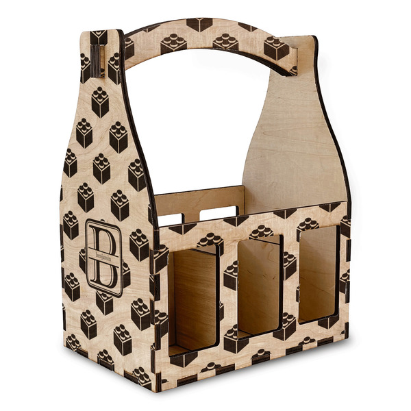 Custom Building Blocks Wooden Beer Bottle Caddy (Personalized)