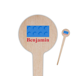 Building Blocks 4" Round Wooden Food Picks - Single Sided (Personalized)