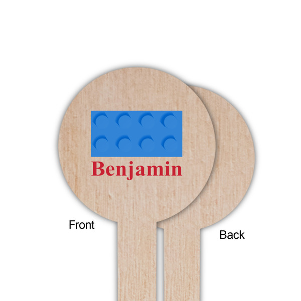 Building Blocks Wooden 6" Food Pick - Round - Single Sided - Front & Back